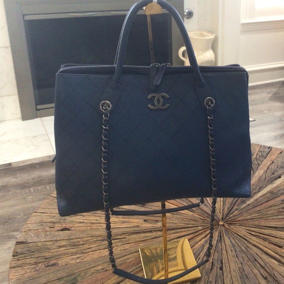 Chanel Blue Caviar Leather Large Two-way Tote - Picture 1 of 1